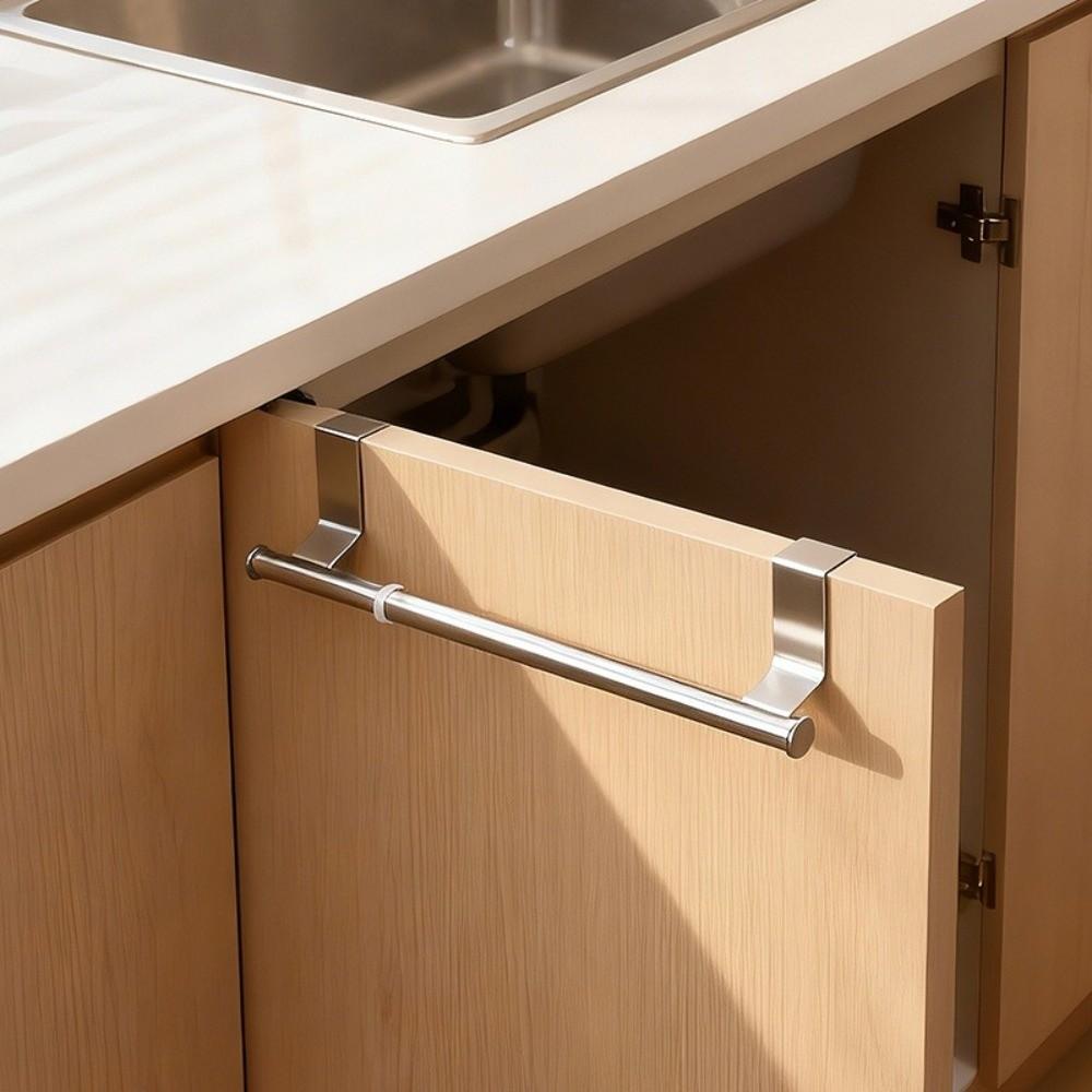 Hanging Rod 23-35cm Retractable Towel Rack Single Bar No-Drill Stainless Steel Rack Wall-Mounted Towel Rod Kitchen Organizer