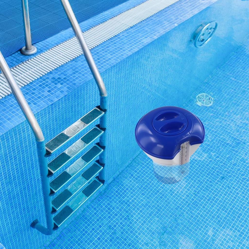 Swimming Pool Floating Dispenser with Built In Temperature Gauge for Tablets