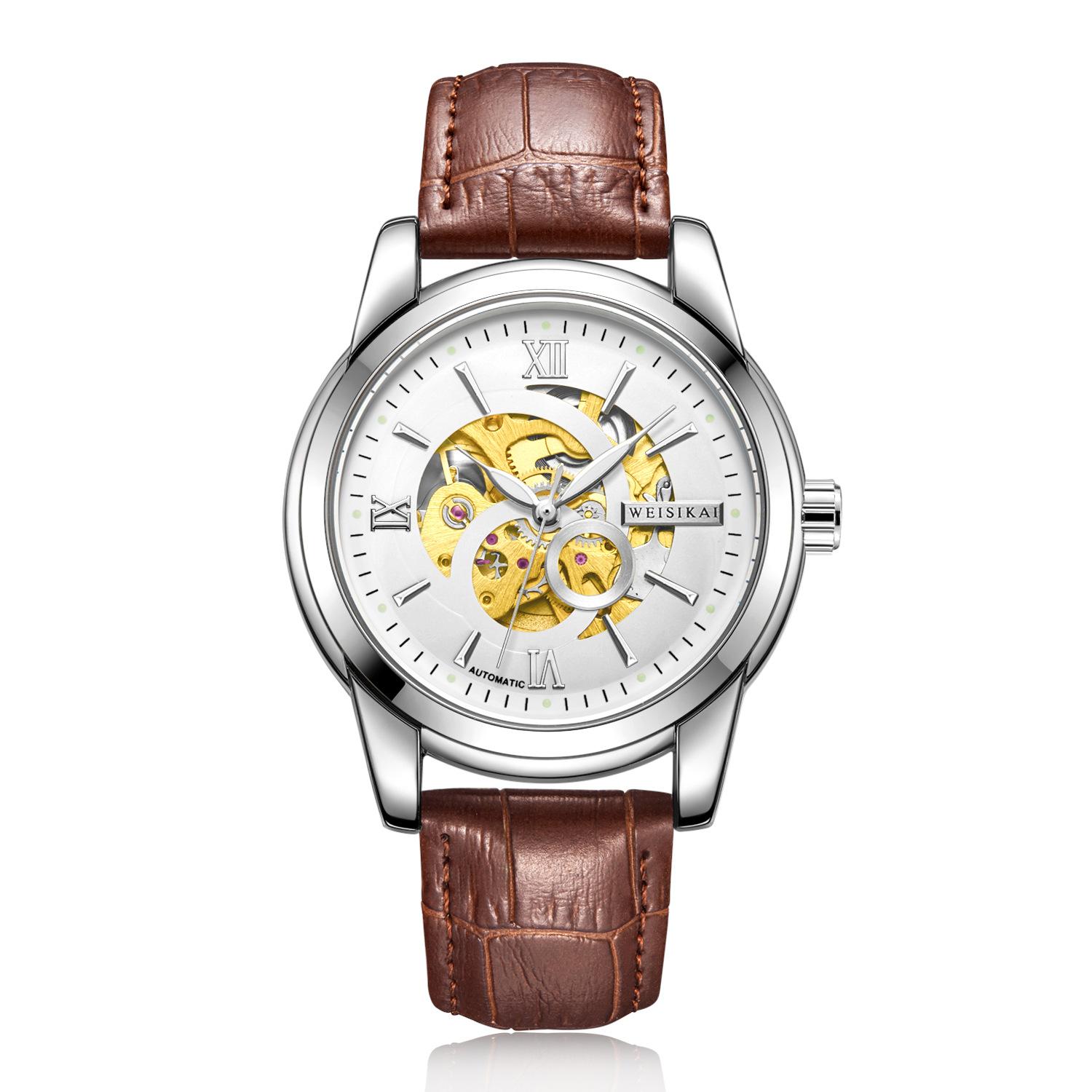 

WEISIKAI 6018E Мужские часы Новые ТОП Бренд Роскошные Мужские Часы С Коробкой Водонепроницаемые Светящиеся Автоматические Мужские Механические Часы белый