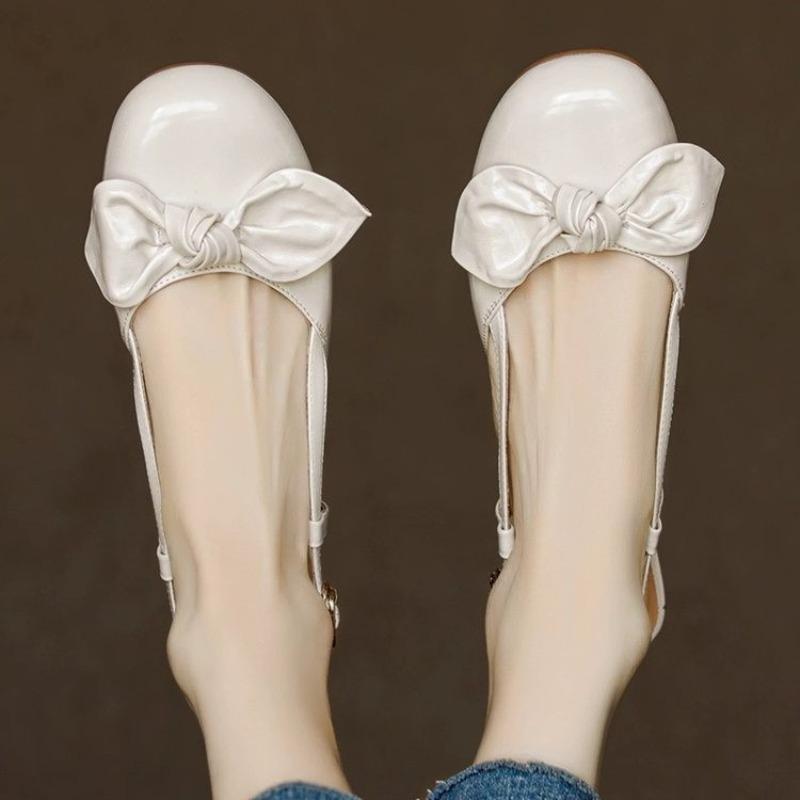 Back strap flat shoes versatile casual shoes summer new leather bow bag head sandals women