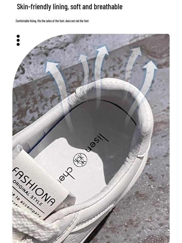 Dámské bílé prodyšné boty se silnou podrážkou - Pohodlné, protiskluzové, lehké, zvyšující výšku, skate tenisky na jaro a podzim