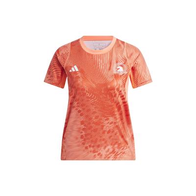 Logo Print Round Neck Casual Short Sleeve T-Shirt Women Tops Coral IM3392