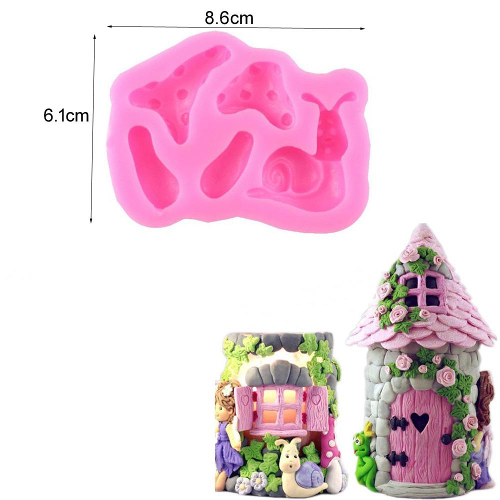 3D Eventyr Blomsterhus Sopp Snegle Kake Silikonform Fondant Sjokolade Godteri Sukker Gumpaste Dekorering Bakeverktøy C173