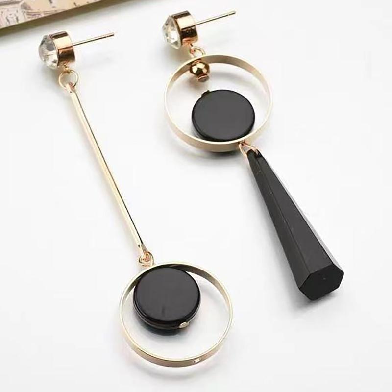 Black Asymmetrical Geometric Hanging Long Earrings For Women Statement Earrings Drop Boucle Oreille Femme Fashion Jewelry Gift