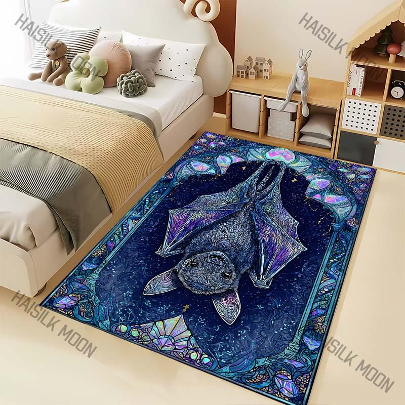 

1PC Bat Glass Art Print Carpet for Living Room Bedroom Bedside Floor Mat Cloakroom Area Rugged Home Halloween Decoration 40x60cm