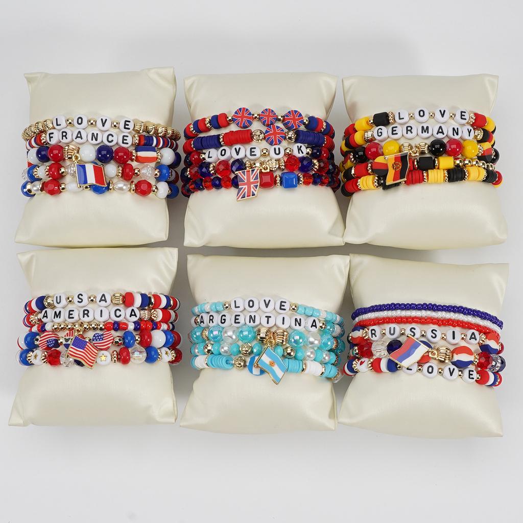 Country Flag Beaded Bracelet Set Multilayer Elastic Jewelry for Fans