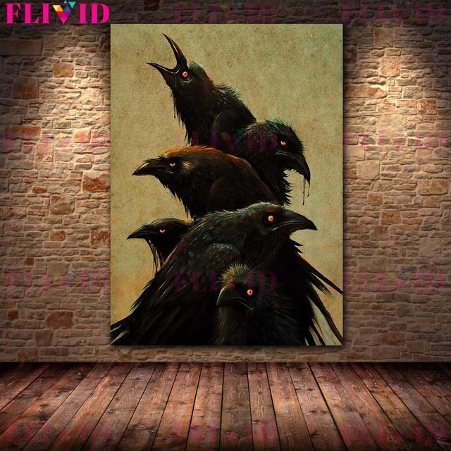 Bloodmoon The Raven Retro Wall Art Oil Painting Seven Crows Dinner Retro Mysterious Art Poster