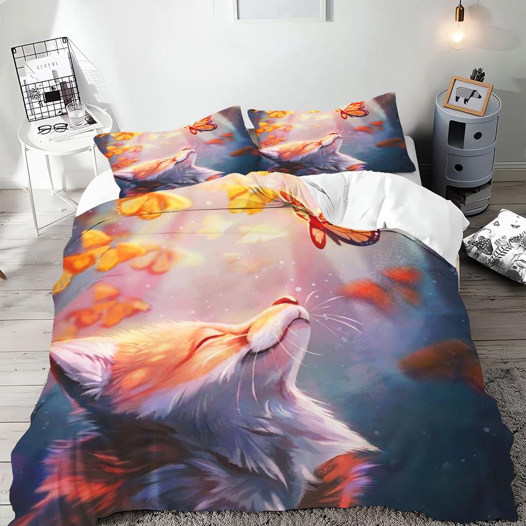 Anime Desene Animate Animal Vulpe Husă de Plapumă Lenjerie de Pat Față de Pernă Imprimat Set Copii și Adulți Mărime Queen Imprimare Reactivă Plapumă