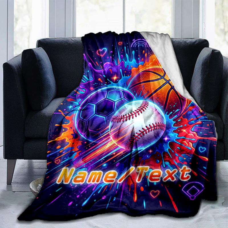1PC Custom Name Sports Ball Celebration flannel blanket versatile,all-season throw suitable for the living room,bedroom,camping,travel,and gift
