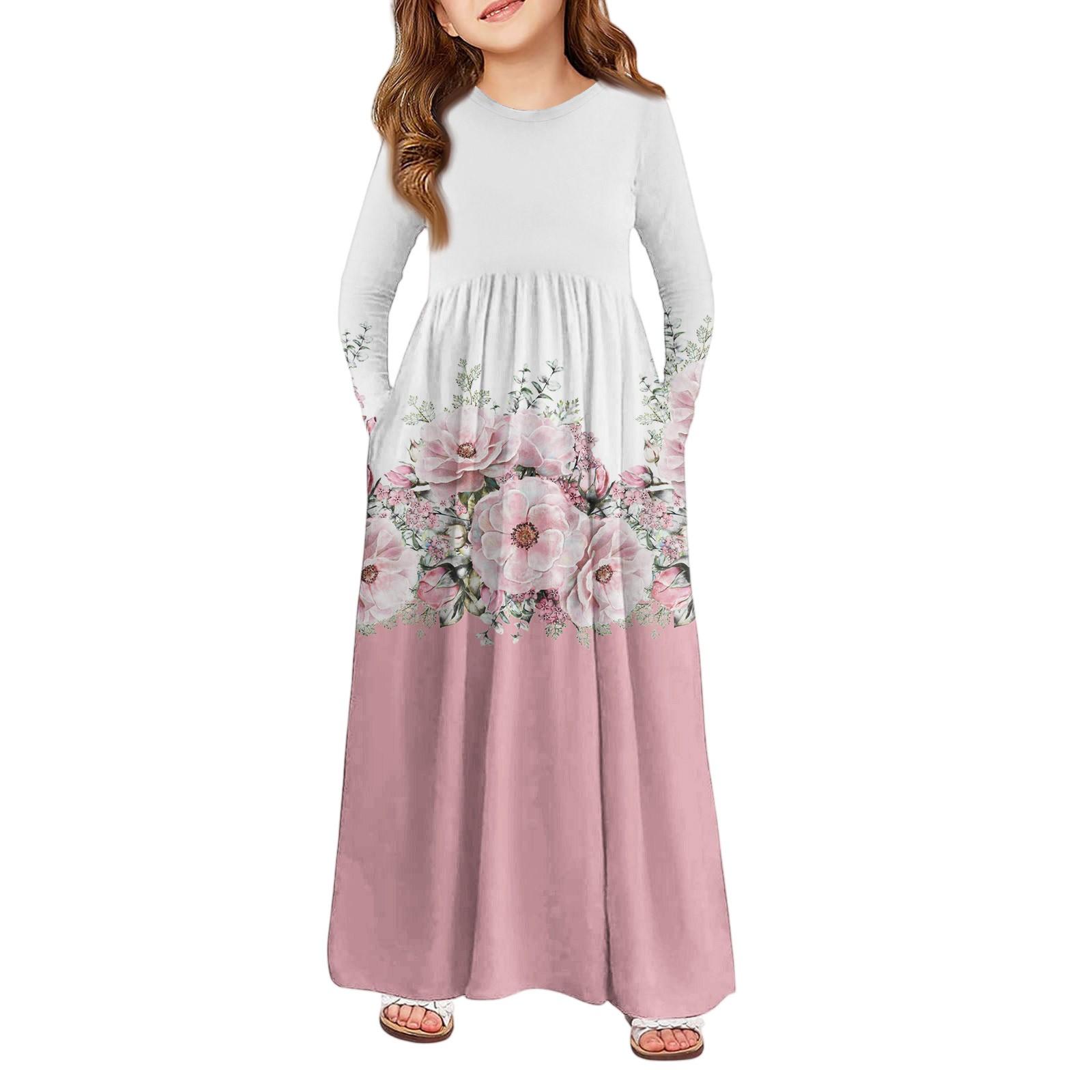 

Девичье платье макси - Платье с длинным рукавом и карманом 160 розовый