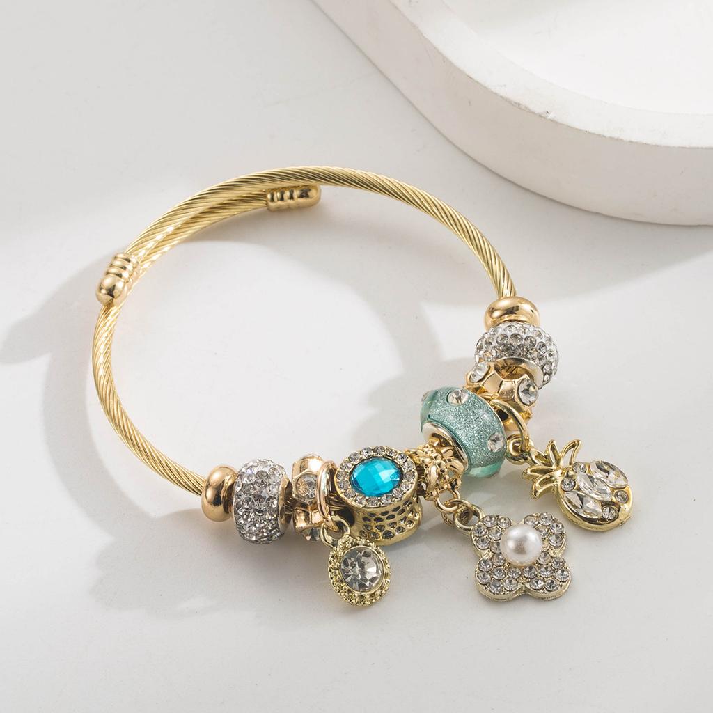 Mode Polyvalent Nacre Incrustée Fleur Ananas Accessoires Pendentif Bracelet Ne Se Décolore Pas Bracelet Couple