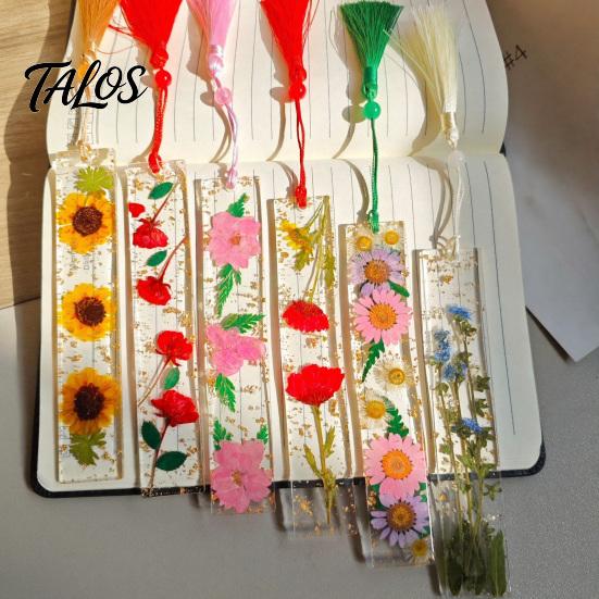 Marcador de Páginas Talos de Flor Real en Resina, Marcador de Página Seca de los 12 Meses, Marcador Prensado Hecho a Mano para Lectores, Regalo para Amantes de los Libros