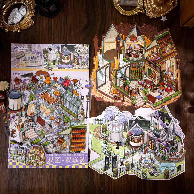 Detective Series Landscape Flat Stickers European Style Miniature Scene DIY Decompression Sticker