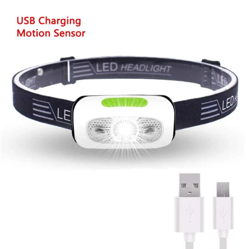 Mini USB Rechargeable 5W LED Headlamp 4 Mode Running Head Torch Portable Mini LED Head Light with Body Motion Sensor
