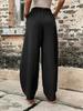 Women's Solid Color Casual Pants with Pockets and Elastic Waist.