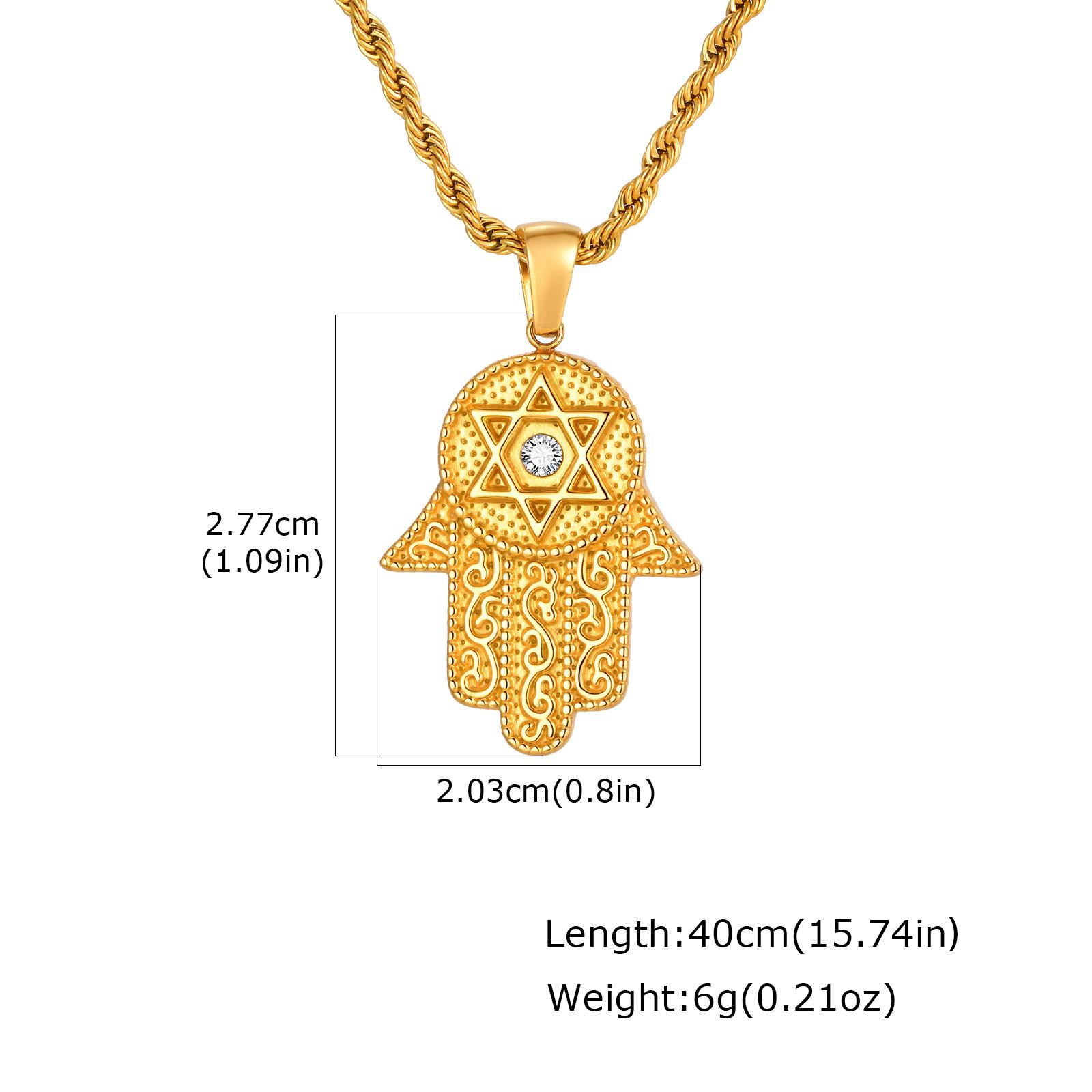 

Fatima Hand Stainless Steel Pendant Necklace With Zircon, Vintage Premium Ladies Jewelry 2337 золотой