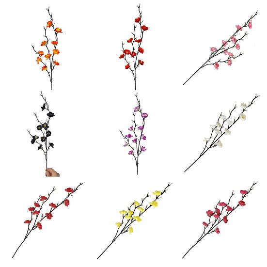 10 Pcs Artificial Plum Blossom Fake Long Stem Wintersweet Flowers Realistic Faux Silk Cherry Branches for Wedding Home Office