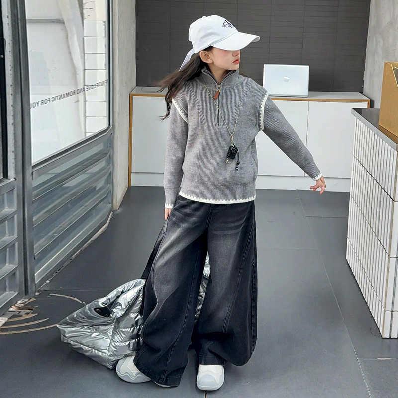 Dívčí pletený svetr na podzim zimu 2025 - Stylový zesílený top pro velké děti