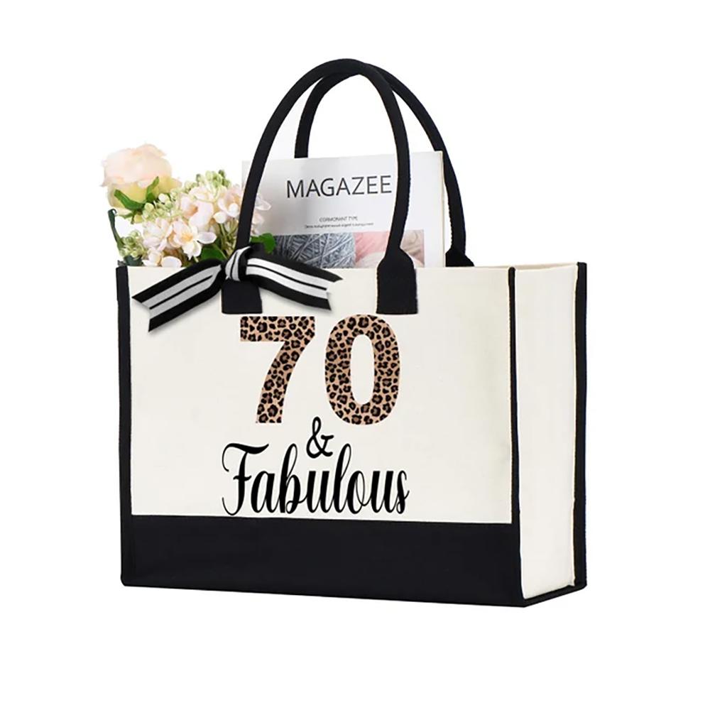 

70 & Fabulous Canvas Tote Bag 30th 40th 50th 60th 70th 80th Birthday Tote Bag Cheers To 60 Years Gift for Women Funny Sister Mom 1pcs 43x30x20cm