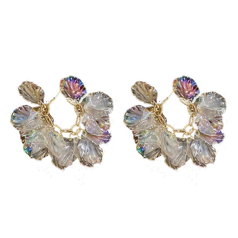 Super Fairy Acrylic Shell Flower C-Shaped Geometric Silver Needle Earrings for Women