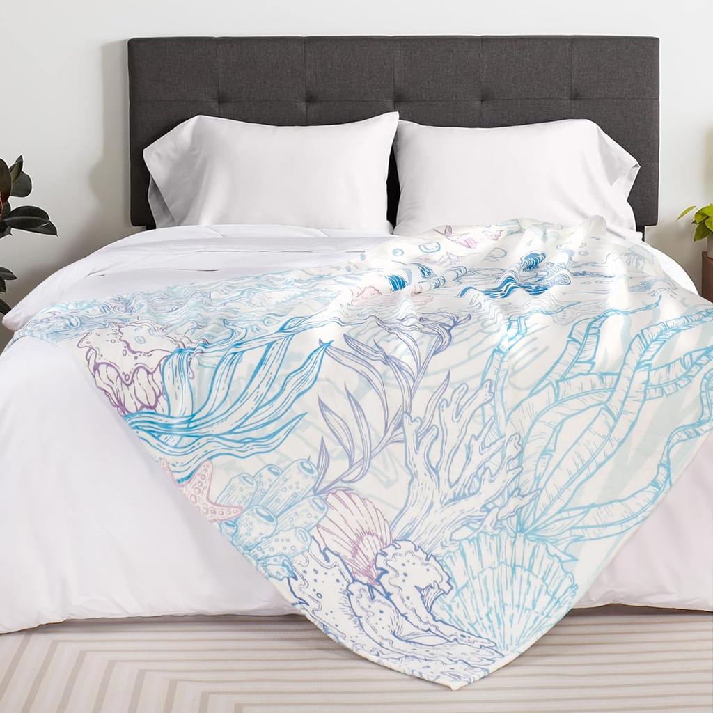 Sea Turtle Throw Blanket Nautical Coastal Throw Blanket Gift for Turtle Lover Throw Blankets Beach Coral Reef Flannel Fleece Thr
