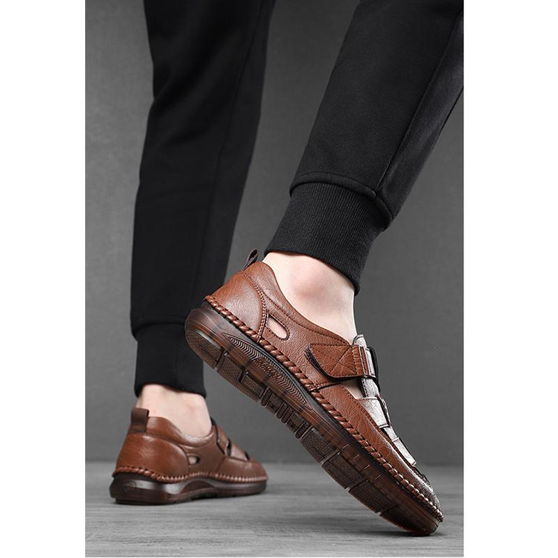2025 Summer Shoes Men Sandals Genuine Leather Flat Non-slip Soft Cow Leather Summer Male Footwear Black Brown