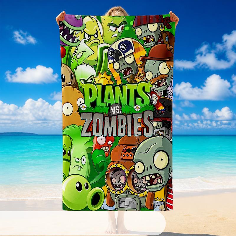 Quick Dry Beach Towel Plants Vs. Zombies Pattern, Lightweight Absorbent Towel for Pool Beach Vacation Use