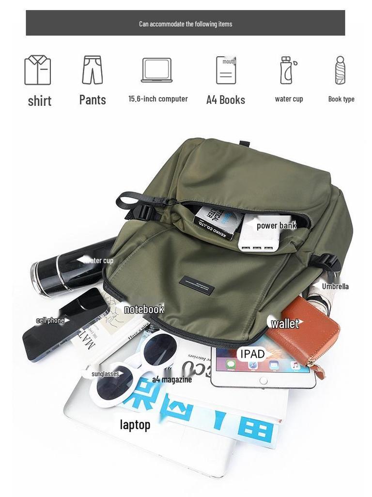 Lightweight Waterproof Nylon Backpack for Students, 14-15 Inch Laptop, Large Capacity, Outdoor Use