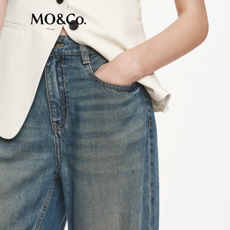 MO&Co. Tencel-Blend Distressed Straight-Leg Jeans