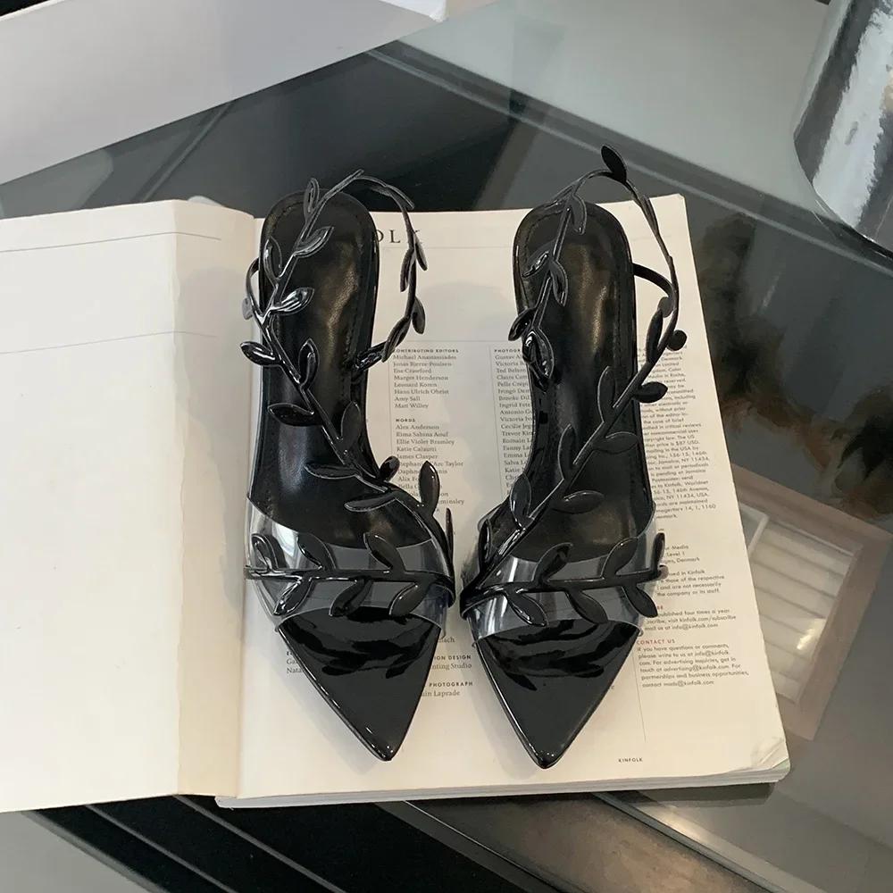 

Gladiator Women Sandals Pointed Toe Summer Dress Shoes PVC Jelly Pumps Thin High Heels Sandals Back Strap Stiletto Fashion 35-39 39