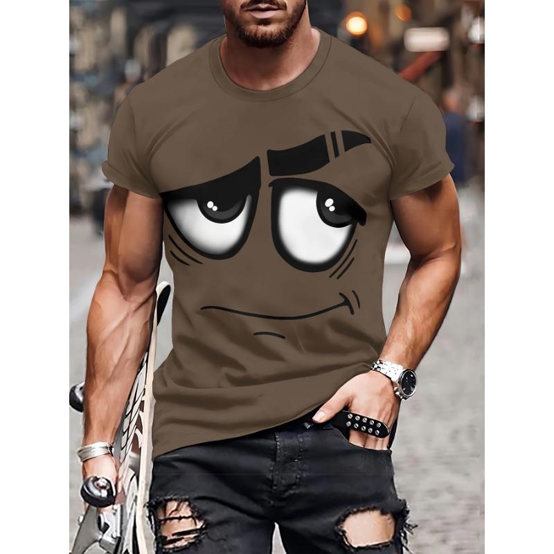 

Летние футболки с круглым вырезом, 3D-принтом, забавным грустным лицом, графическим принтом, модные, повседневные, с коротким рукавом, мужские XS темно-коричневого