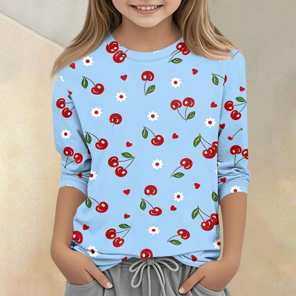 Children's Printed Round Neck Seven Quarter Sleeve Casual T-shirt
