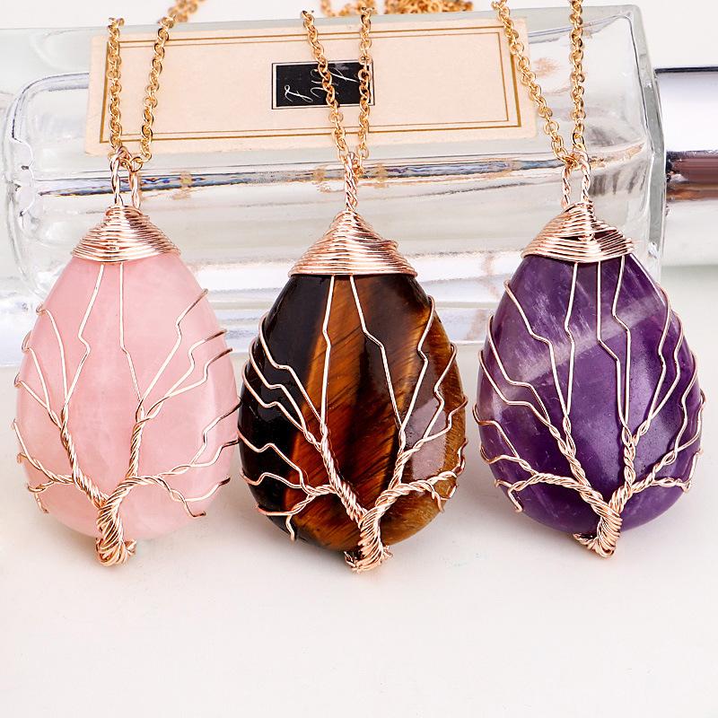 Arbre de Vie 7 Chakras Pierre Naturelle Collier Cristal Énergie Guérison Pendentif Fait Main Collier pour Femmes Hommes Bijoux Yoga