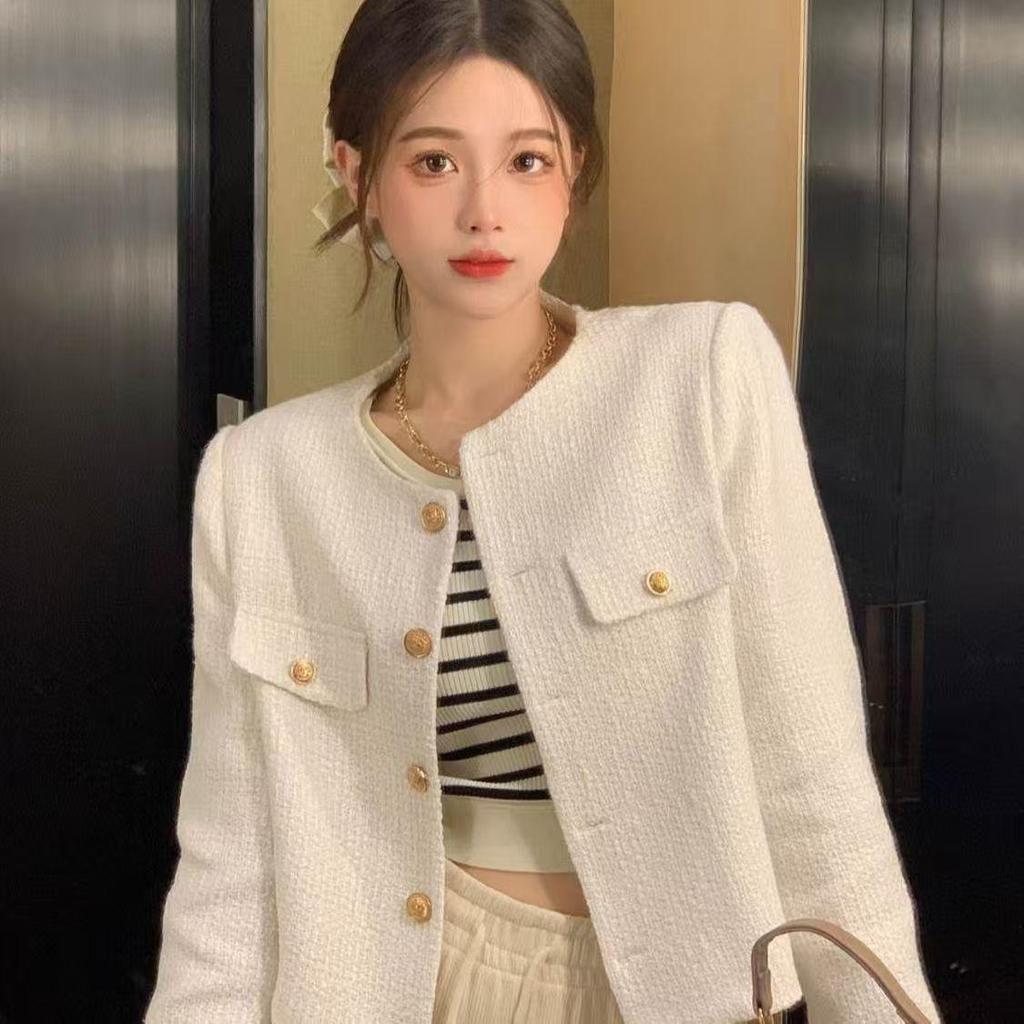 High-End Coco Style Round Neck Tweed Jacket for Women