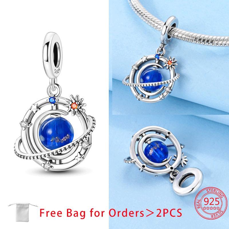 Moon Stars Planets Shining Zircon Beads Pendant Fit Women Diy Copper Charms Jewelry Original Bracelet Fine Delicate Gift