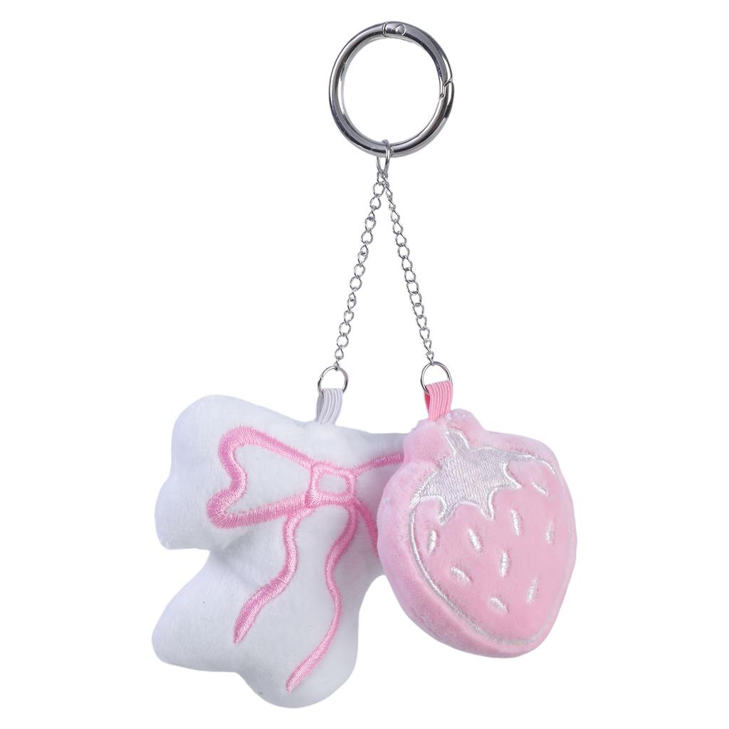 Plush Strawberry Bowknot Charm Keychains Sweet Lovely Pendant Hangings Ornament Keyring Backpack Decoration for Women