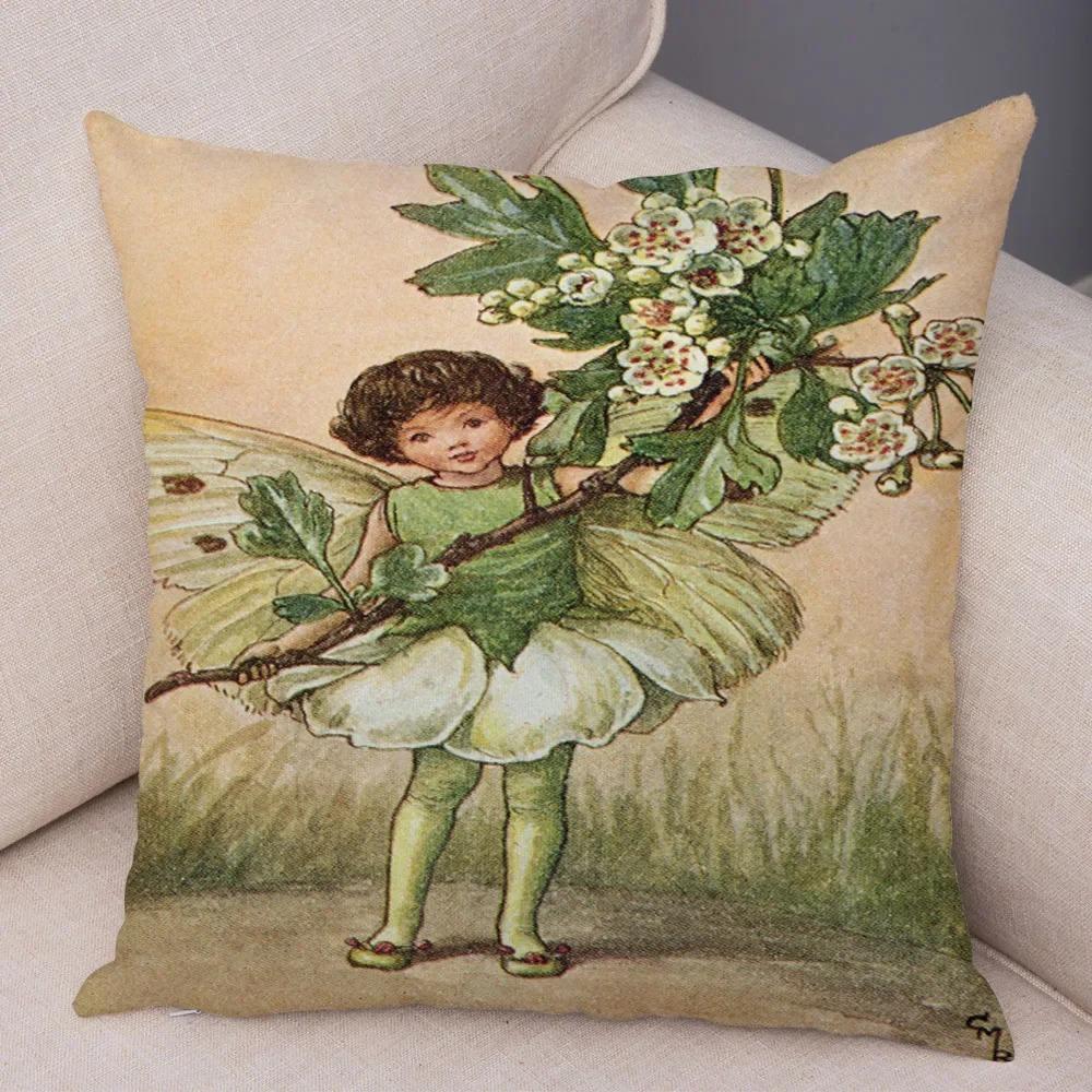 Fairy Tale World Elf Sofa Colorful Cute Cartoon Flower Girl Pillowcase Decorative Home Pillowcase