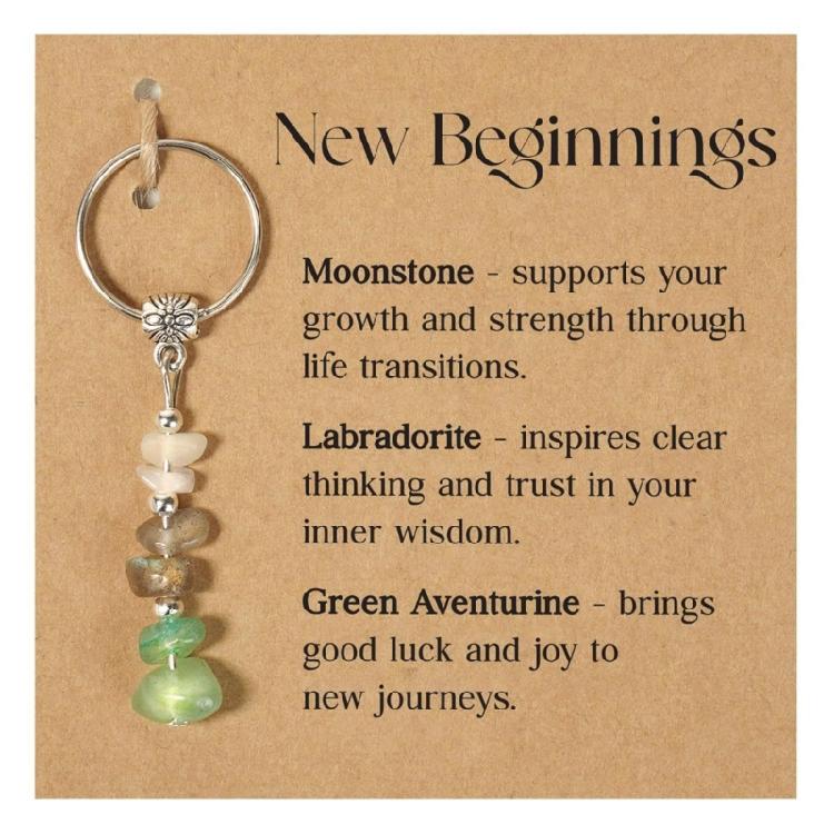 Natural Crystal Stone Keychain Green Chrysoprase Pink Moonstone Rose Quartz Beaded Healing Jewelry For Emotional Balance Gift