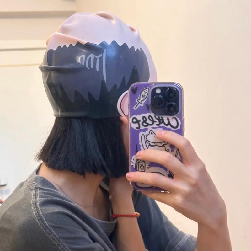 Funny Bald Head Swim Cap - Mediterranean Print Polyesterswimming Hat For Cosplay & Pools
