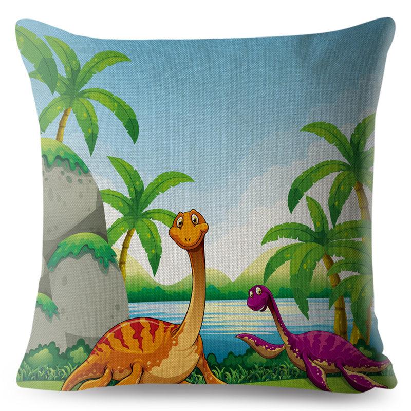 Cartoon Jurassic Dinosaur Animal Pillowcase Cushion Cover Peach Skin Pillowcase Sofa Home Decor Pillowcase