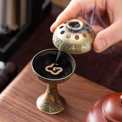 Creative Mini Aromatherapy Furnace, Home Indoor Zen Tea Ceremony Decoration, Chinese Style Metal Shape Small Incense Burner, 1Pc