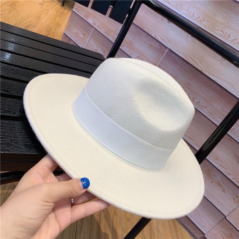 British retro style wide brim light board white woolen top hat autumn and winter women's fashion versatile casual jazz hat
