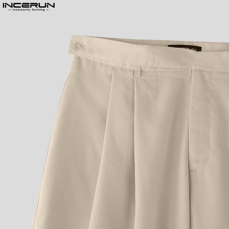 INCERUN Men Zip-up High Waist Casual Long Wide Legs Pants Trousers