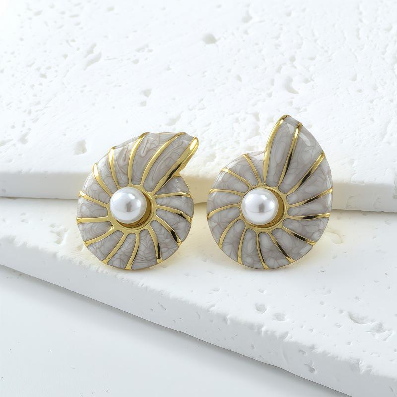 Cross-border Elegant Conch Drip Oil Stainless Steel Earrings: Luxurious, Exquisite, Non-Fading, Versatile Women's Jewelry