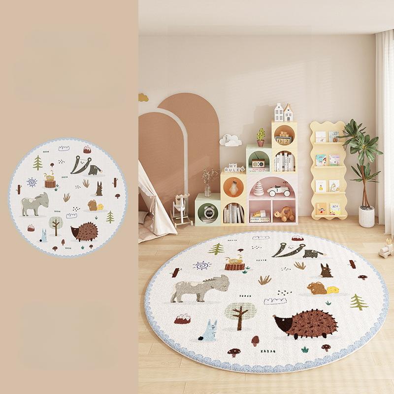 Cartoon Style Carpets for Living Room Home Fluffy Soft Rug Animal Pattern Bedroom Decor Round Carpet Thick Plush Study Floor Mat