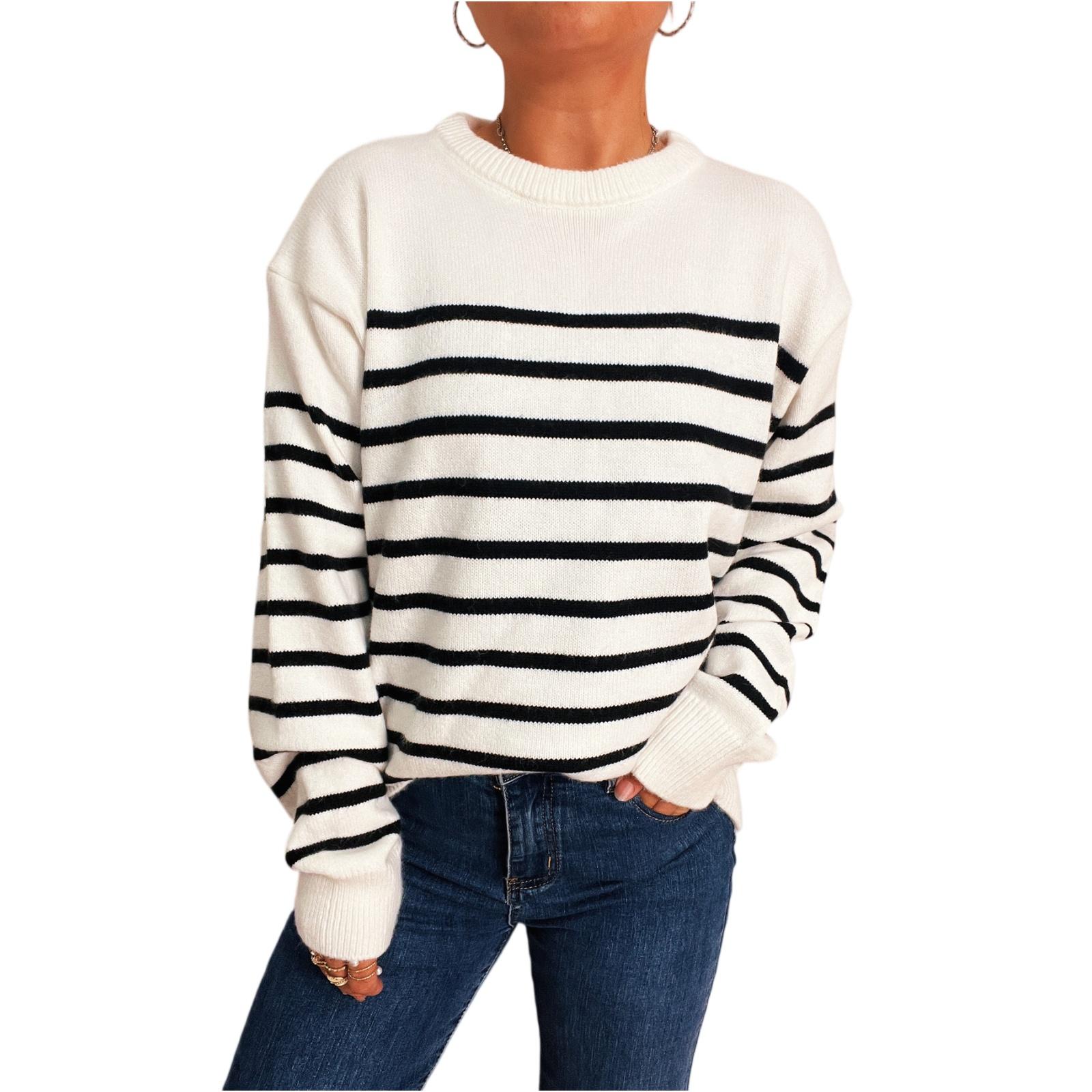 

Women s Fashion Casual Loose Round Neck Long Sleeve Knitted Sweater Thickened Sweater S белый