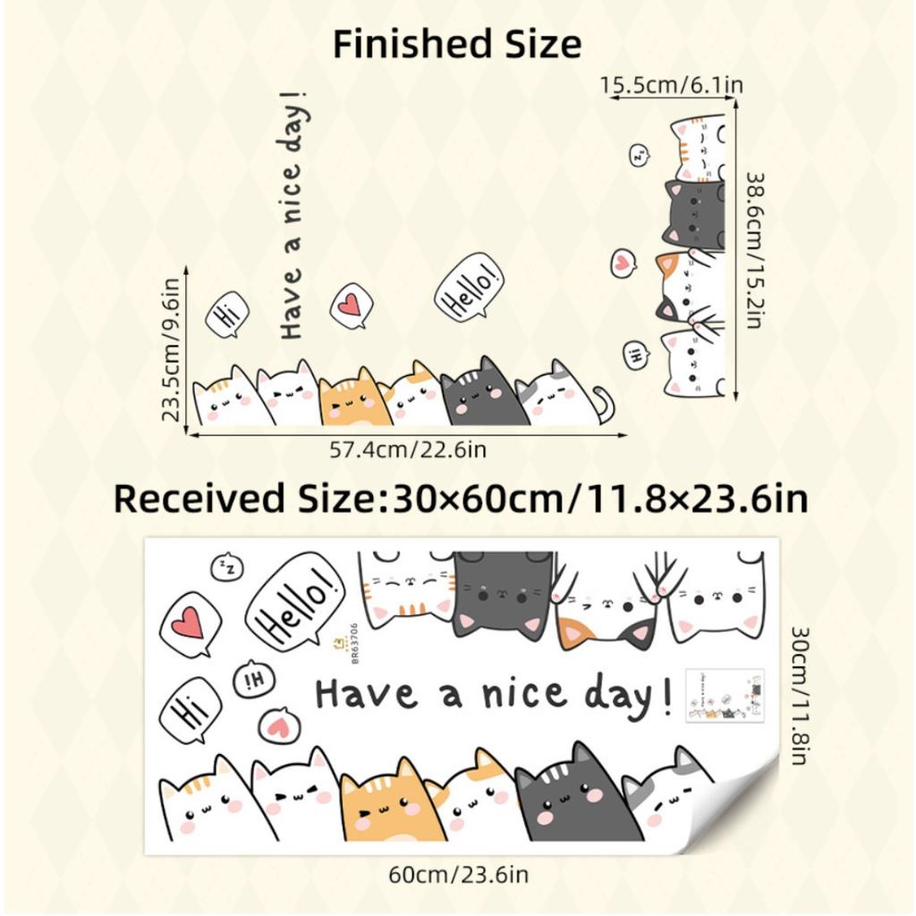 1Pc Cartoon Cute Cat Wall Sticker For Door Wall Decoration Children's Room Bedroom Wall Decals Kids Room Decor Living Room DIY