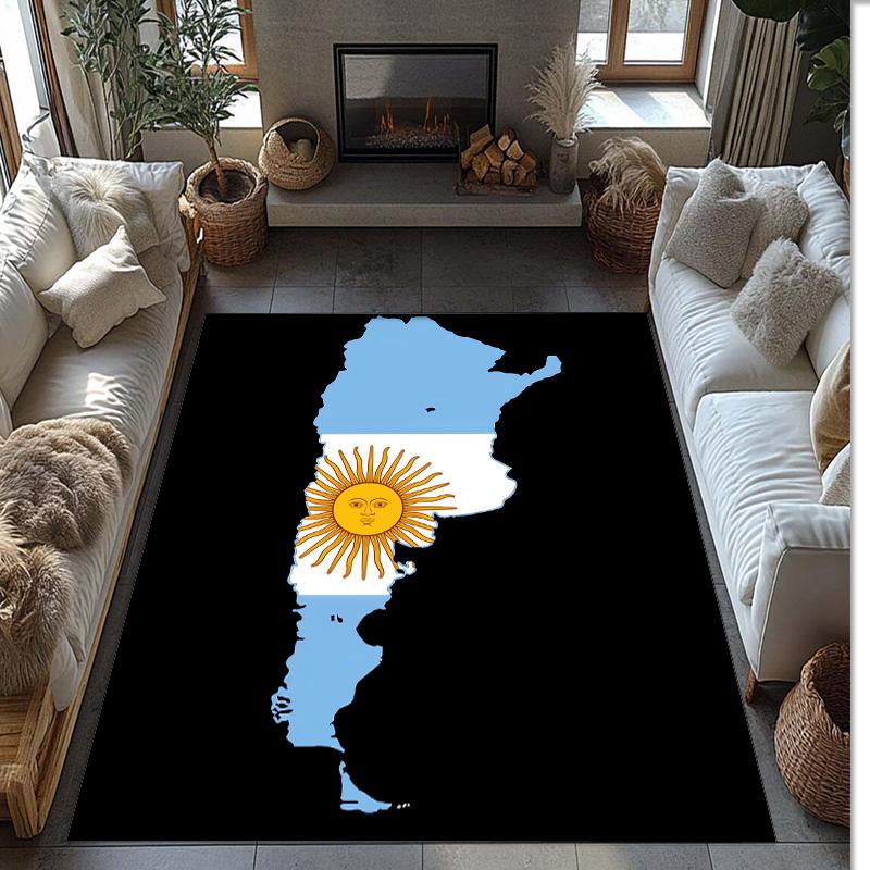 Tappeto in Flanella Stampato Squadra Nazionale di Calcio Argentina Antiscivolo Morbido Poliestere Tappeto per Pavimento Tappetino Decorativo per Interni per Camera da Letto Soggiorno Divano