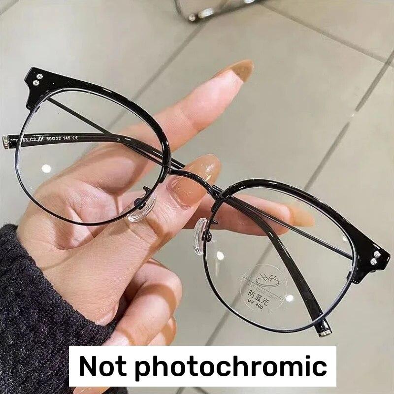 Modische photochrome Sonnenbrille für Damen, Retro, für Kurzsichtigkeit, Myopie, Unisex, Vintage, runder Rahmen, Blaulichtfilterbrille