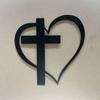 Christian Metal Wall Art Black Heart Cross Design Easy Install Church Home Office Decor